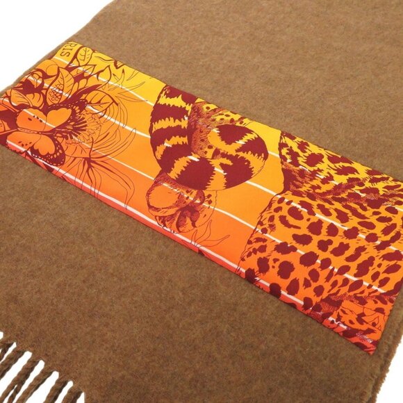 HERMES Cashmere Brown Orange Scarf Luxurious 0695HERMES - Picture 7 of 9